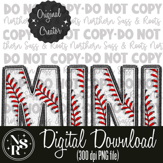 MINI Baseball (White) Faux Embroidery: Digital Download