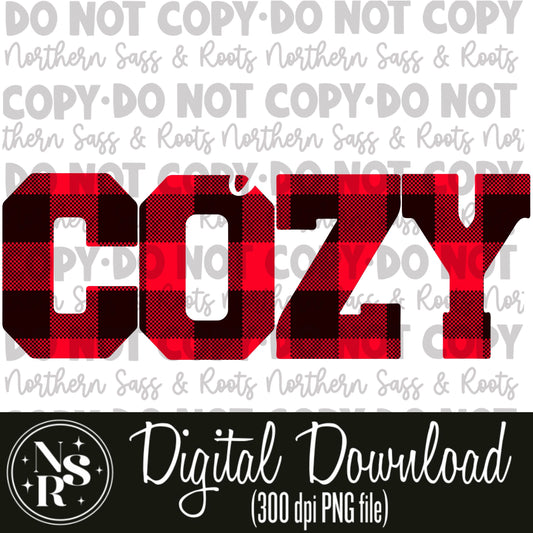 Comfy and Cozy Red Buffalo Plaid (White Lettering): Digital Download
