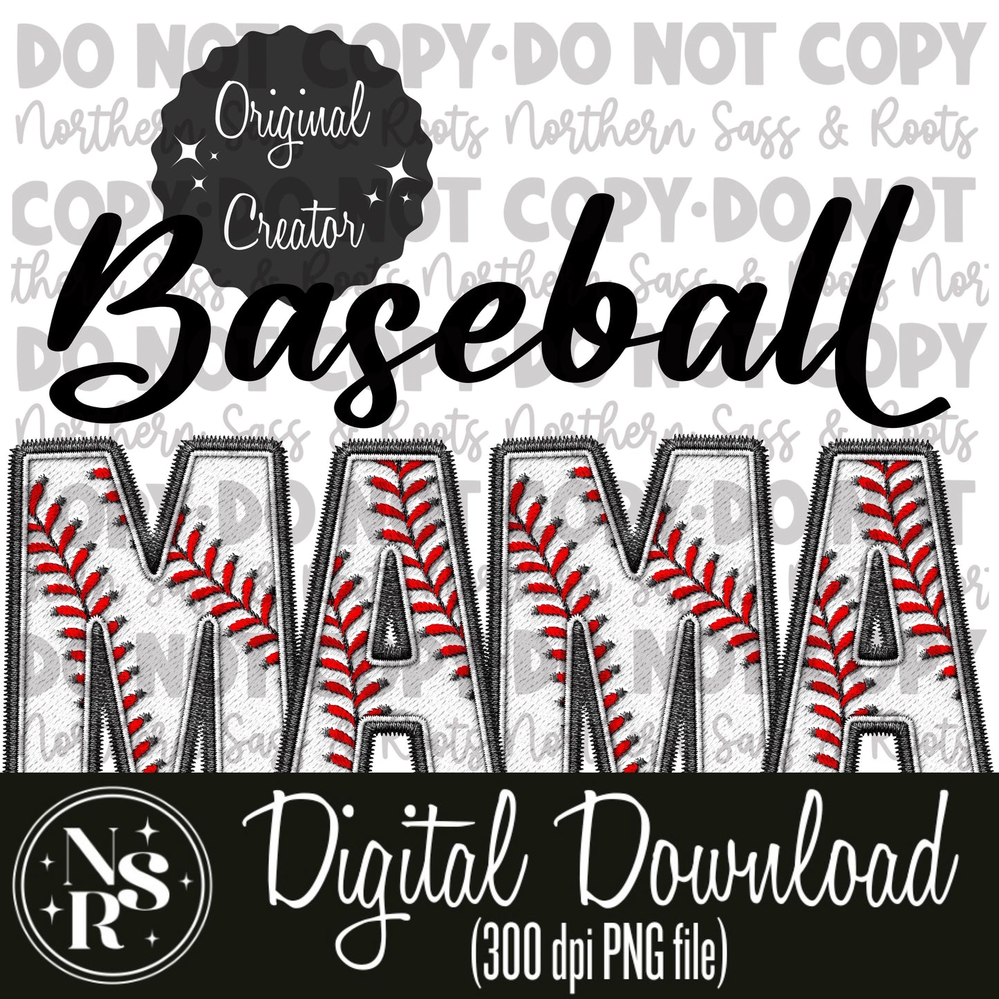 MAMA Baseball (Black) Faux Embroidery: Digital Download