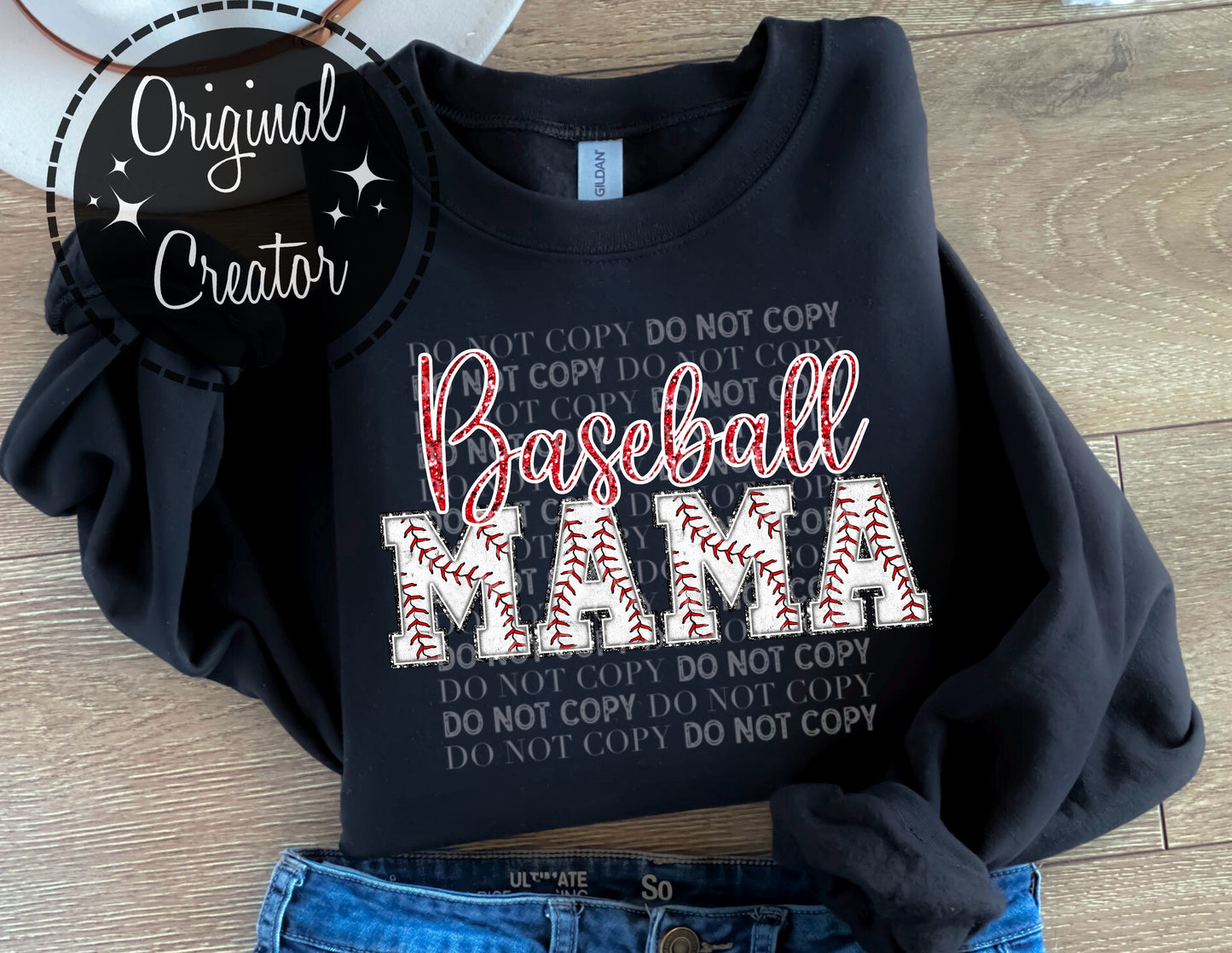 Glitter Baseball Chenille MAMA (Red): *DTF* Transfer