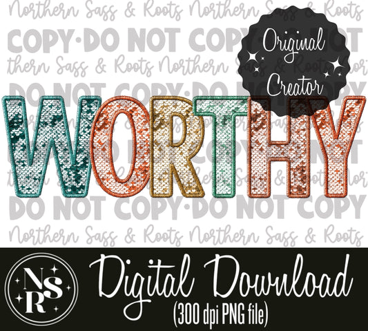 WORTHY Neural Faux Embroidery: Digital Download