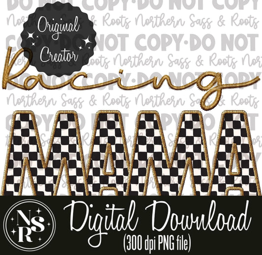 Faux Embroidery (Gold) Checkered Racing MAMA: Digital Download