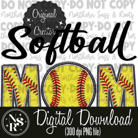MOM Softball (Black) Faux Embroidery: Digital Download