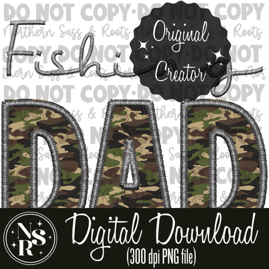 Fishing DAD Camo Faux Embroidery: Digital Download