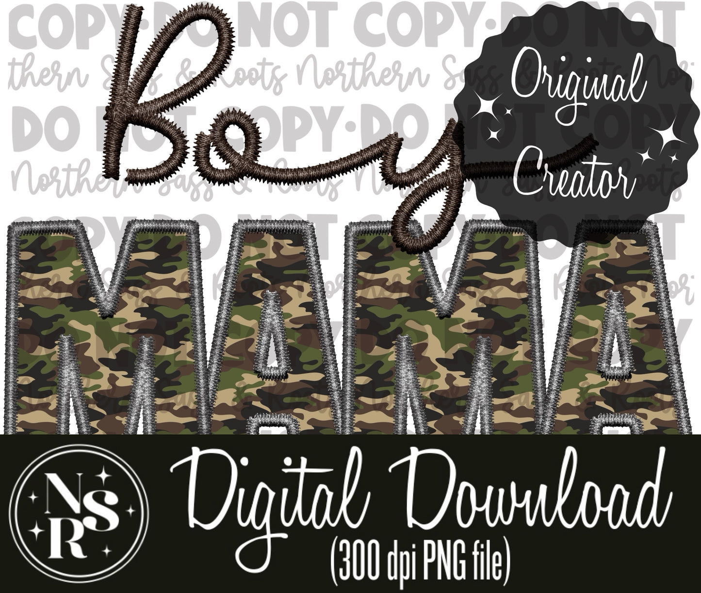 Boy MAMA (Brown) Camo Faux Embroidery: Digital Download