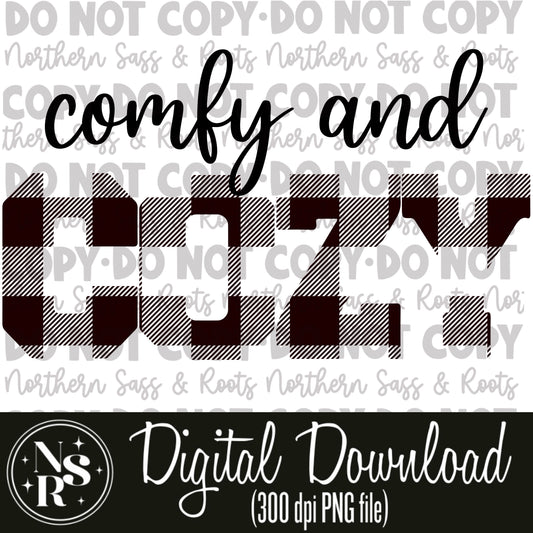 Comfy and Cozy Black Buffalo Plaid (Black Lettering): Digital Download