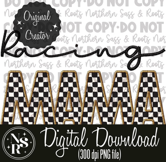 Faux Embroidery (Black) Checkered Racing MAMA: Digital Download