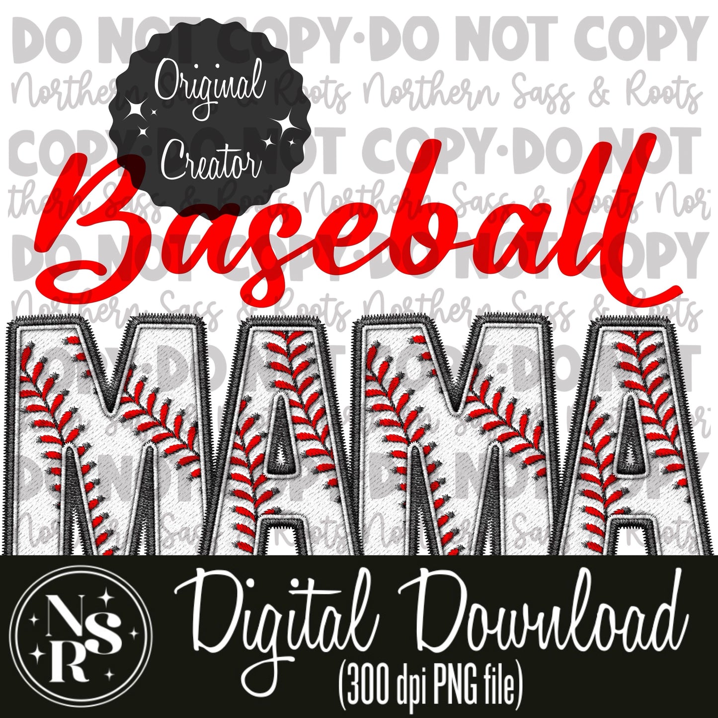 MAMA Baseball (Red) Faux Embroidery: Digital Download