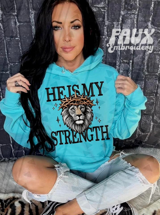 He Is My Strength-Faux Embroidery (TGG): *DTF* Transfer