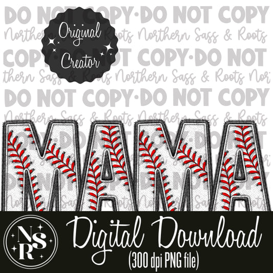 MAMA Baseball (White) Faux Embroidery: Digital Download
