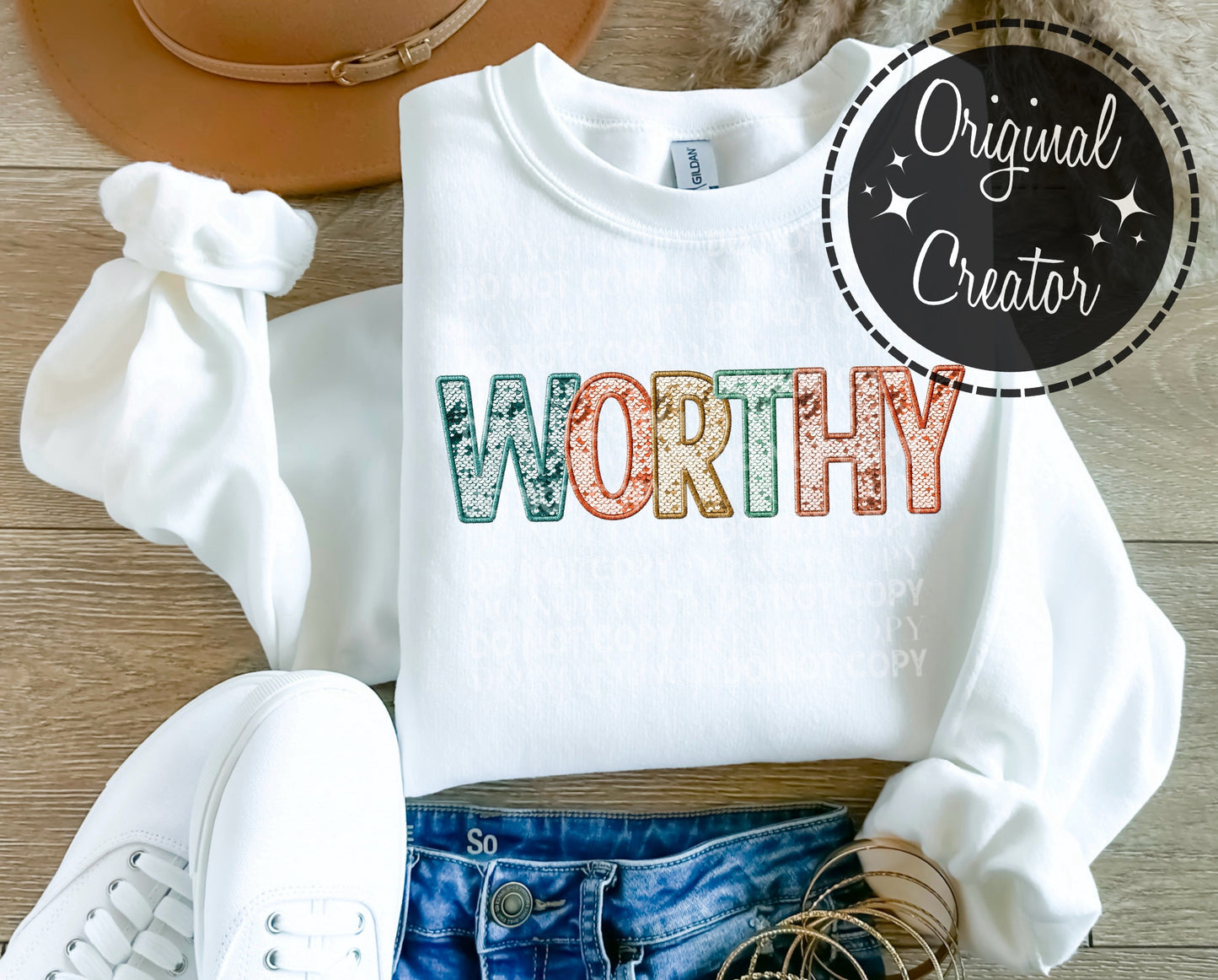 WORTHY Neural Faux Embroidery: Digital Download