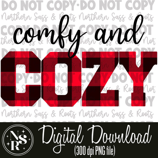Comfy and Cozy Red Buffalo Plaid (Black Lettering): Digital Download