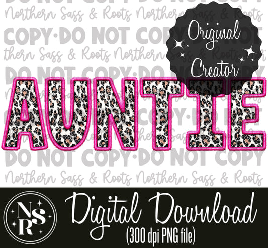 AUNTIE Pink Leopard Faux Embroidery: Digital Download
