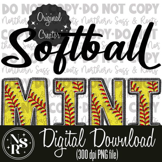 MINI Softball (Black) Faux Embroidery: Digital Download
