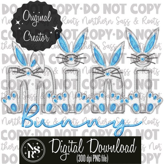 MINI Bunny (Blue) Faux Embroidery: Digital Download