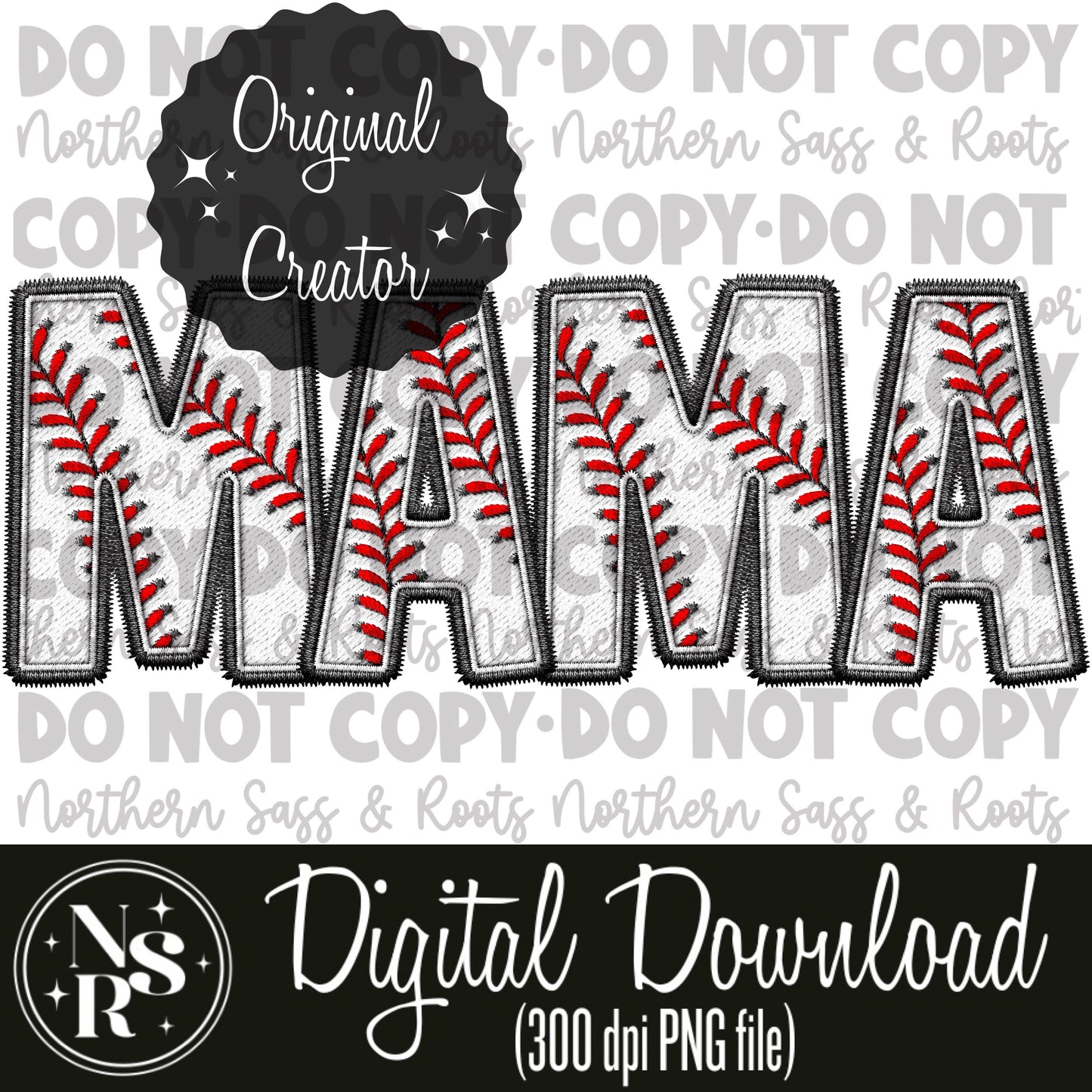 MAMA Baseball Faux Embroidery: Digital Download