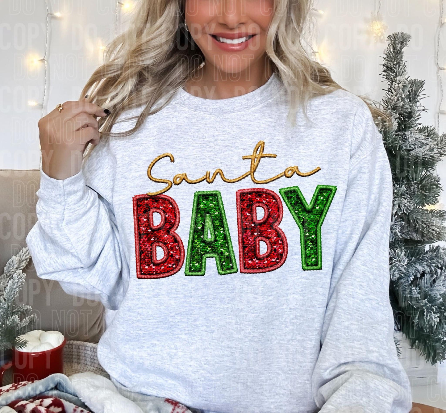 Faux Embroidery Sequins Santa Baby: *DTF* Transfer