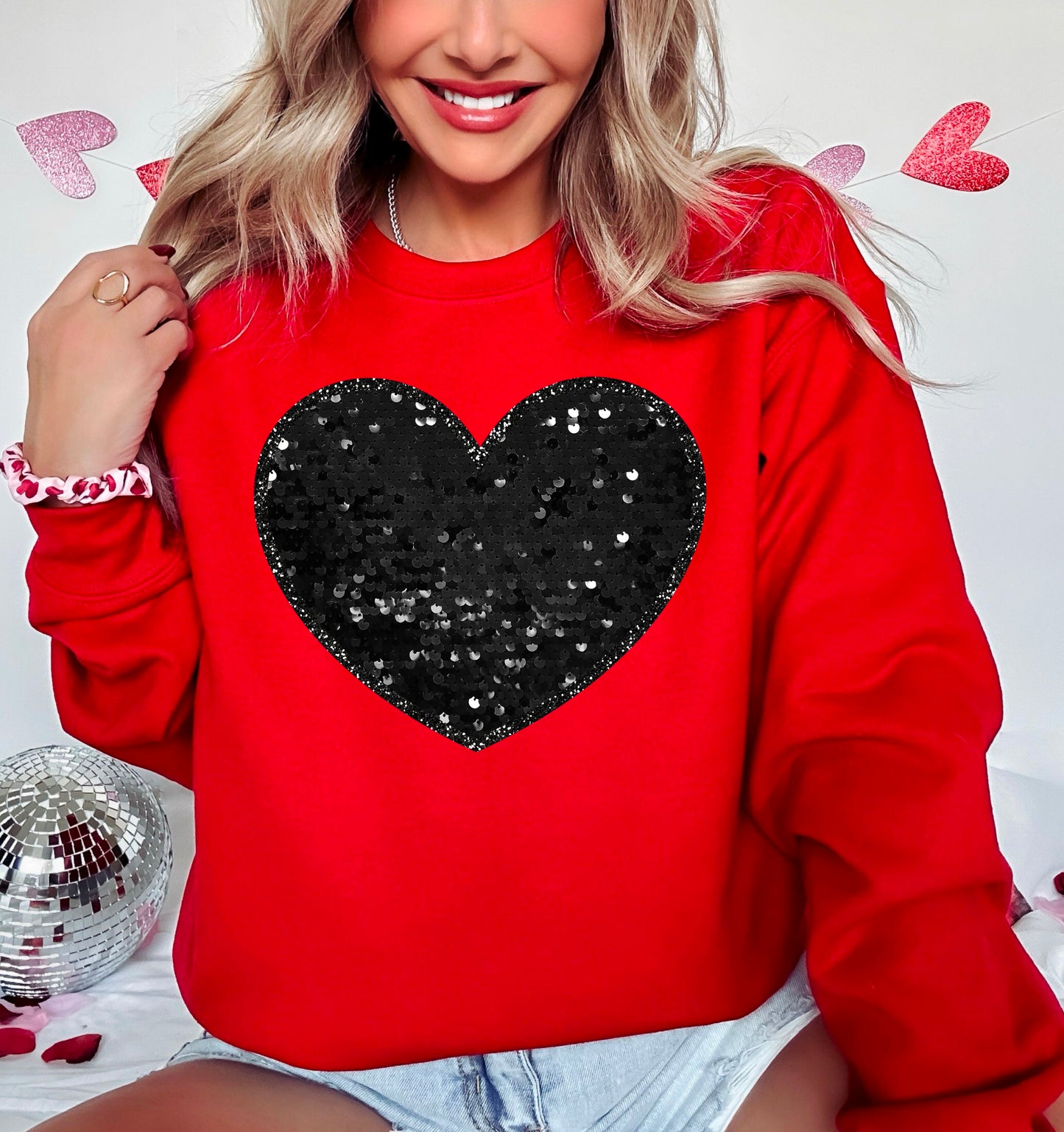 Faux Sequins Heart (Black): *DTF* Transfer