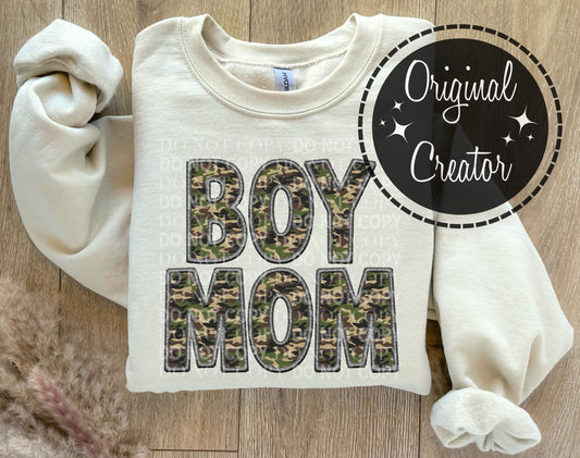 BOY MOM Camo Faux Embroidery: *DTF* Transfer