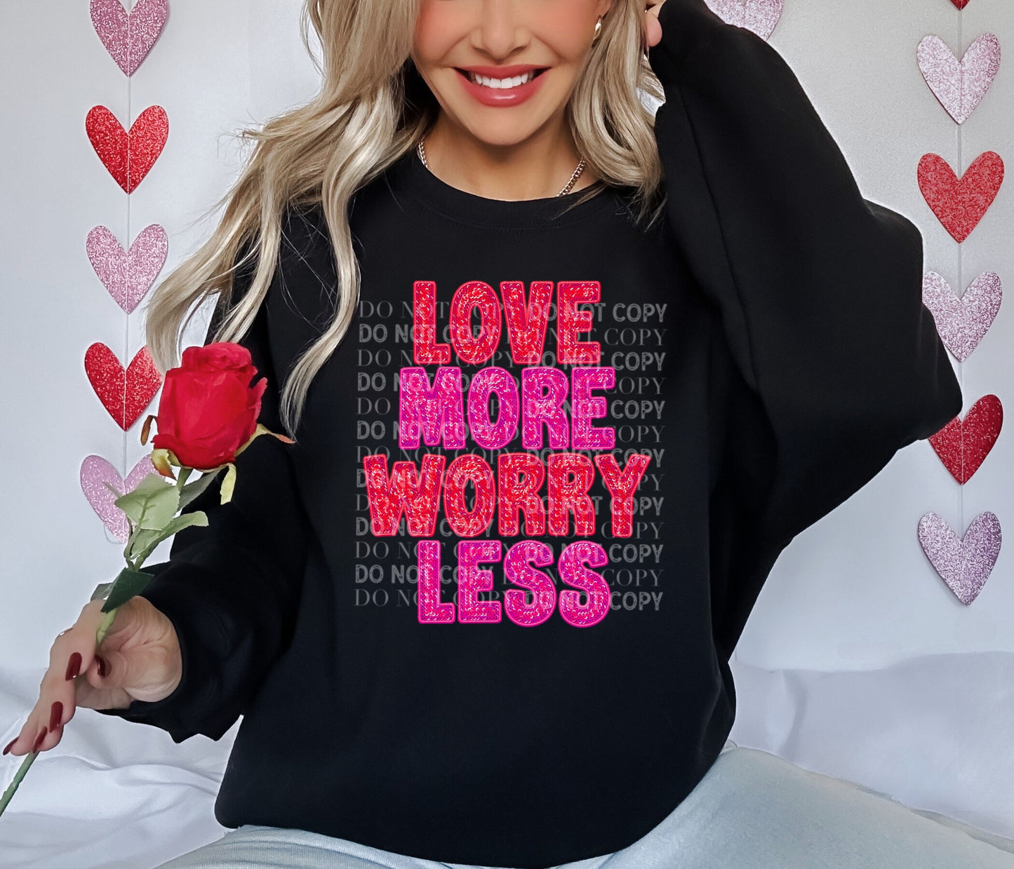 LOVE MORE WORRY LESS (Faux Sequins): *DTF* Transfer