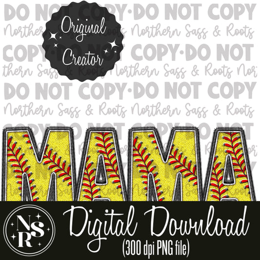 MAMA Softball (White) Faux Embroidery: Digital Download