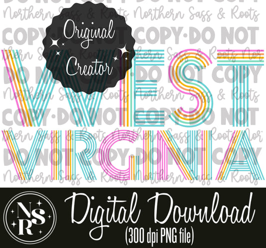 WEST VIRGINIA Pastel Retro Lines: Digital Download