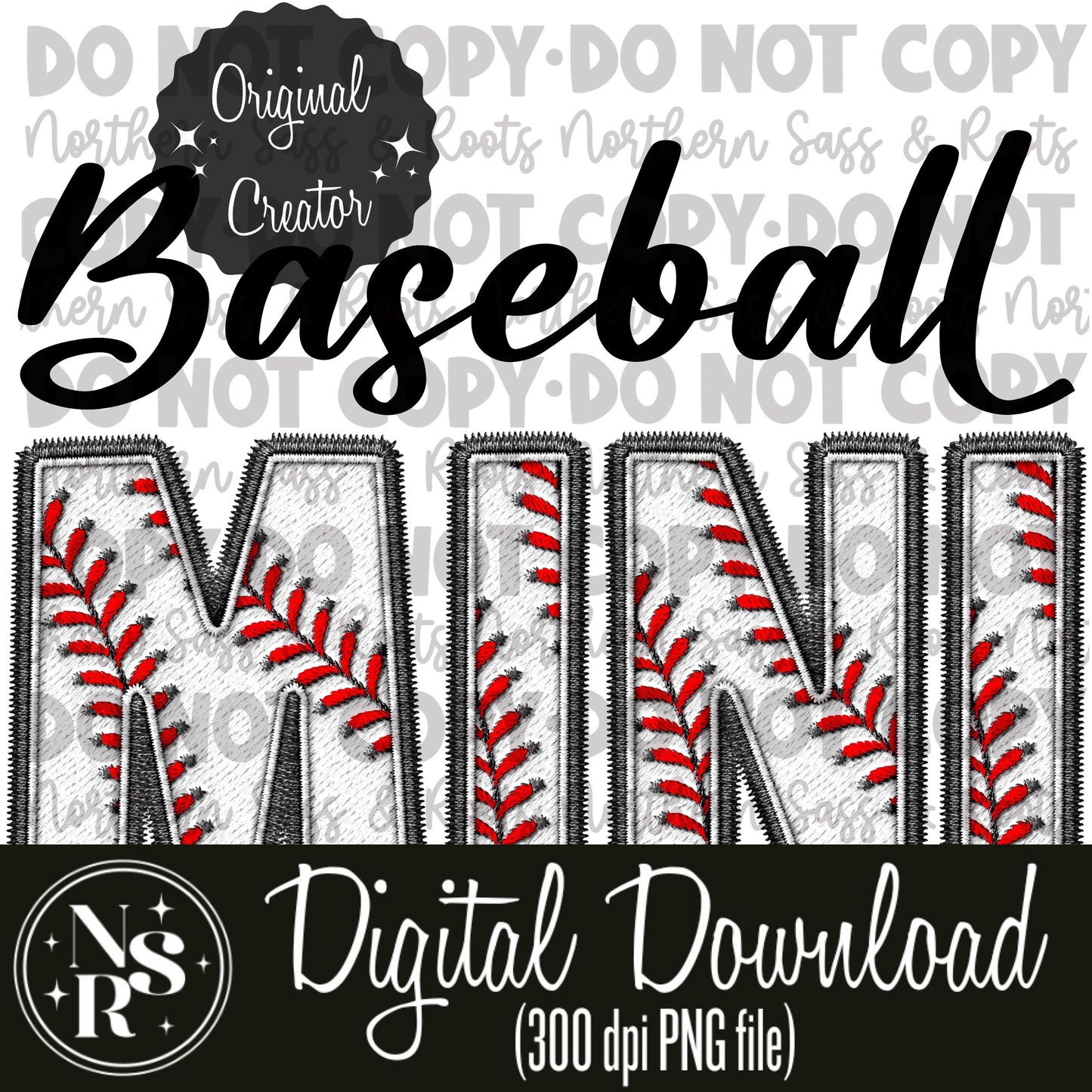 MINI Baseball (Black) Faux Embroidery: Digital Download