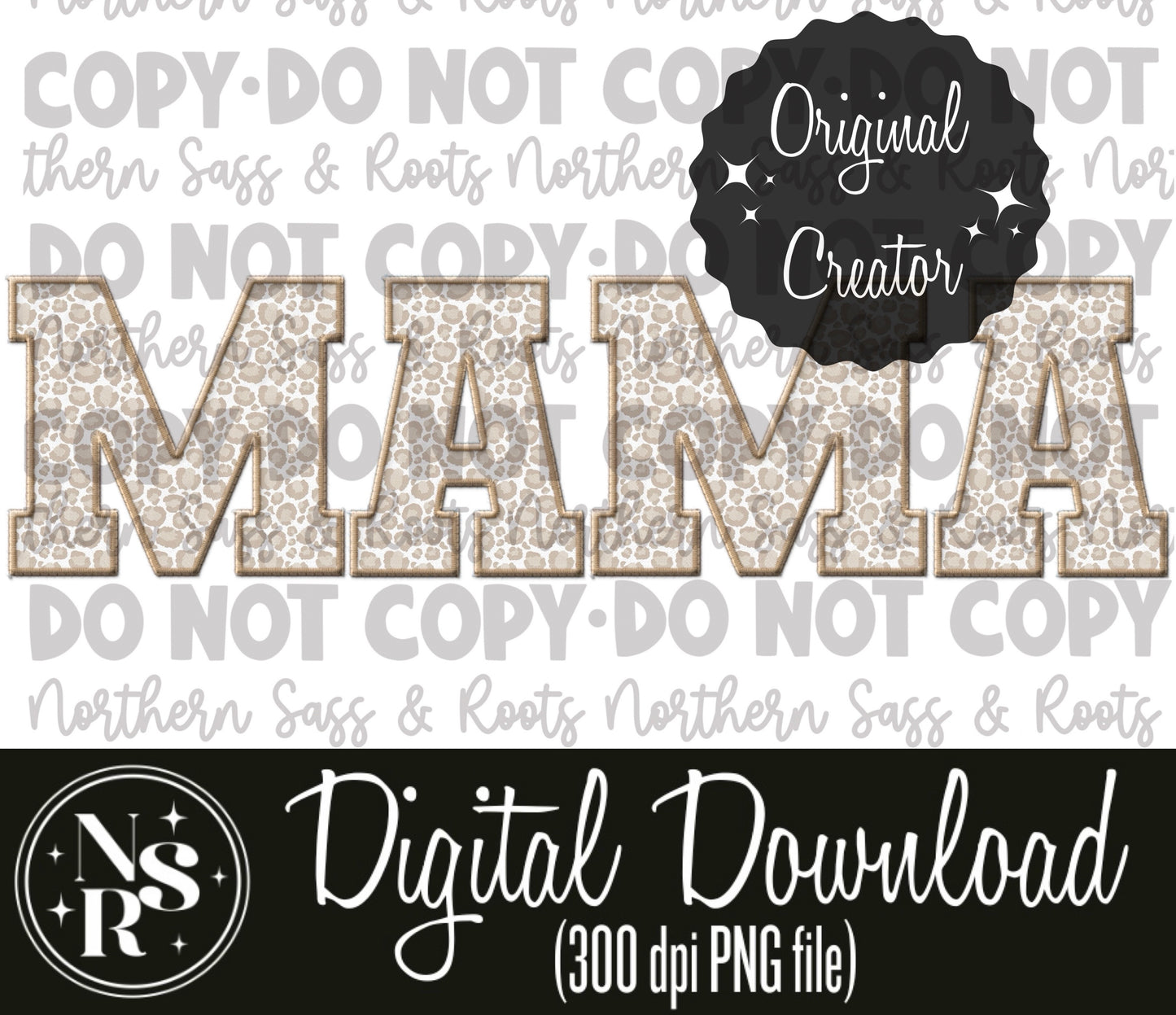 MAMA Tan Leopard Faux Embroidery: Digitals Download