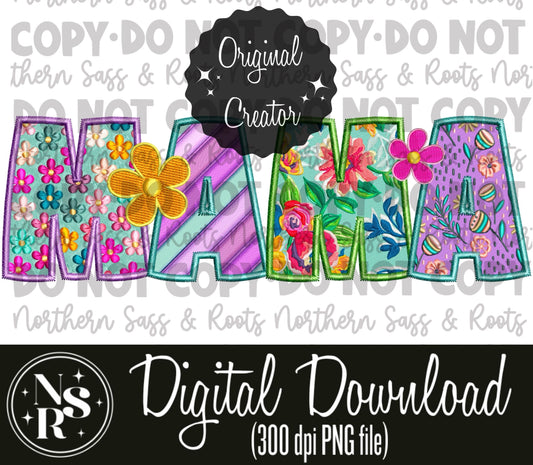 MAMA SPRING Floral Faux Embroidery: Digital Download
