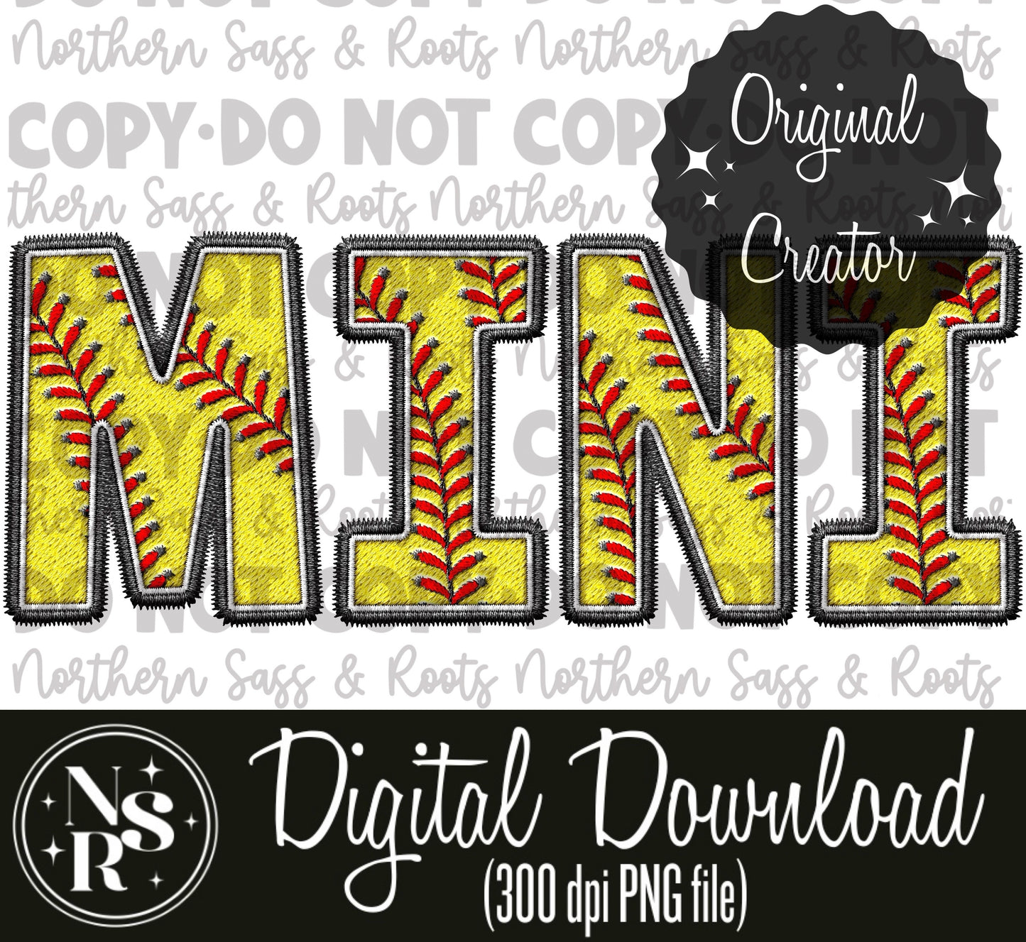 MINI Softball Faux Embroidery: Digital Download
