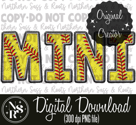 MINI Softball Faux Embroidery: Digital Download