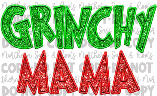 Faux Sequins Embroidery GRINCHY MAMA (Red): Digital Download