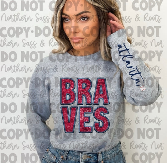 EXCLUSIVE Faux Sequin Embroidery BRAVES: *DTF* Transfers