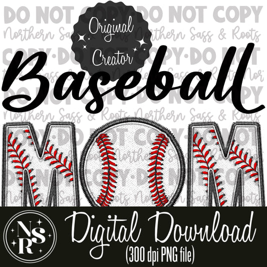 MOM Baseball (Black) Faux Embroidery: Digital Download