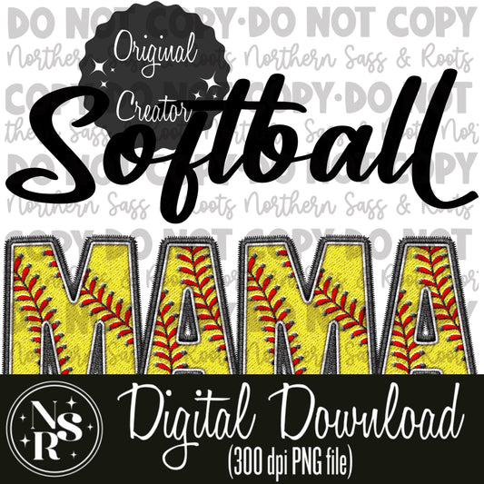 MAMA Softball (Black) Faux Embroidery: Digital Download