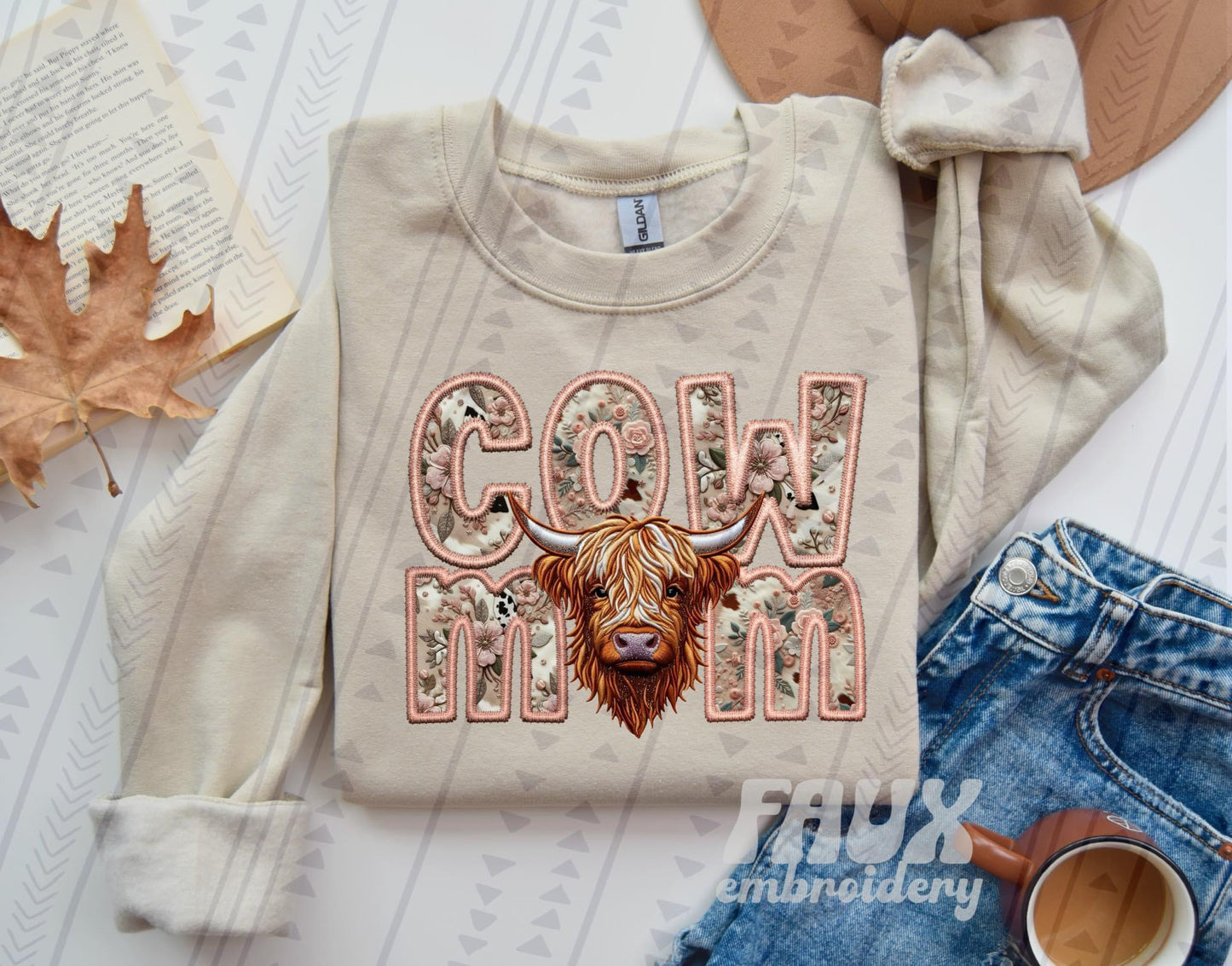 Cow Mom Faux Embroidery (TGG): *DTF* Transfer