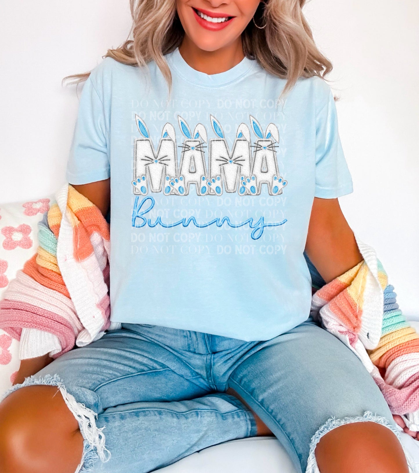 MAMA Bunny V.2 (Blue) Faux Embroidery: *DTF* Transfer