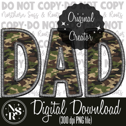 Camo DAD Faux Embroidery: Digital Download