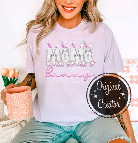 MAMA Bunny V.2 (Pink) Faux Embroidery: *DTF* Transfer