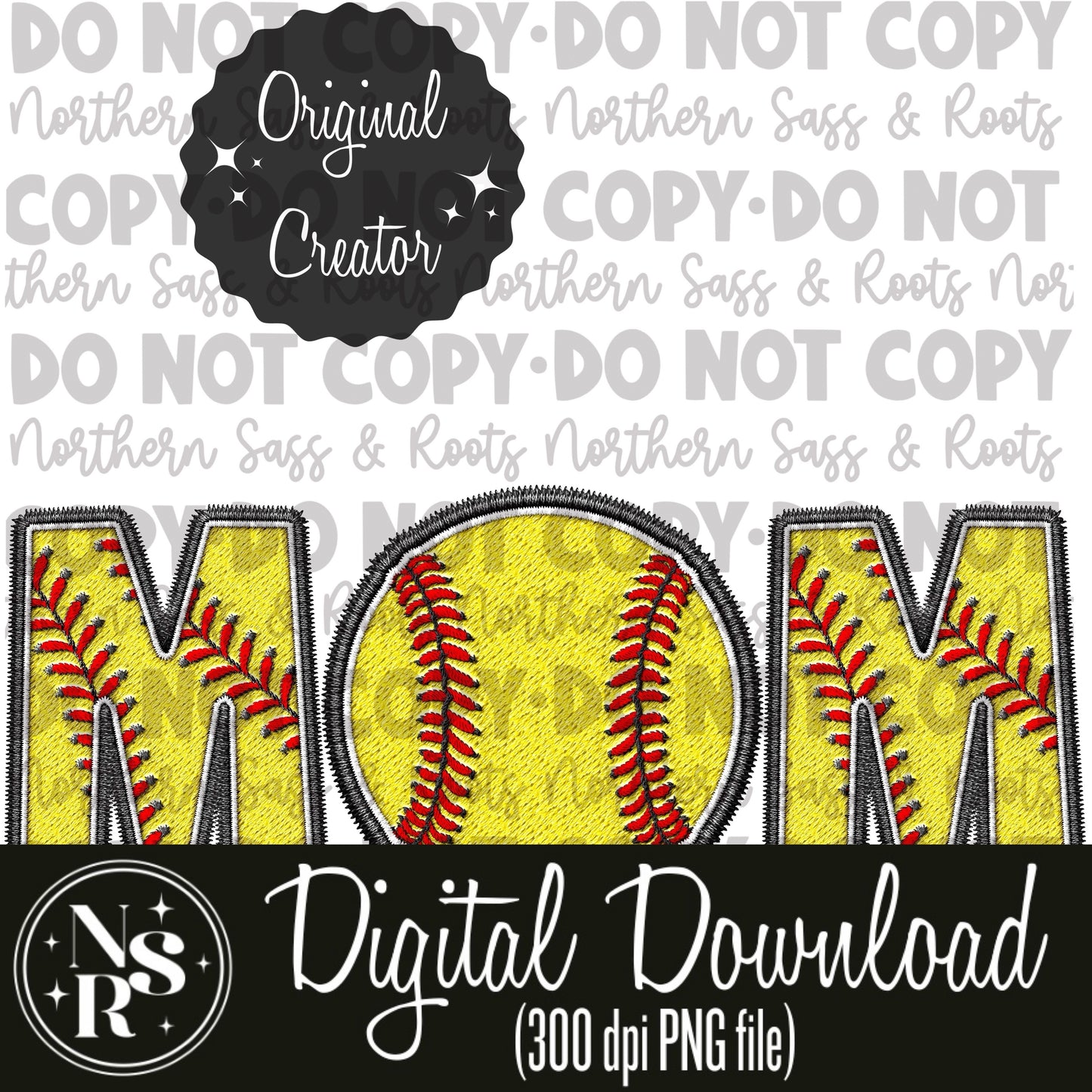MOM Softball (White) Faux Embroidery: Digital Download