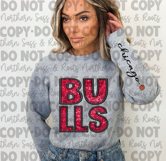 EXCLUSIVE Faux Sequins Embroidery BULLS: *DTF* Transfer