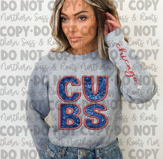 EXCLUSIVE Faux Sequins Embroidery CUBS: *DTF* Transfer