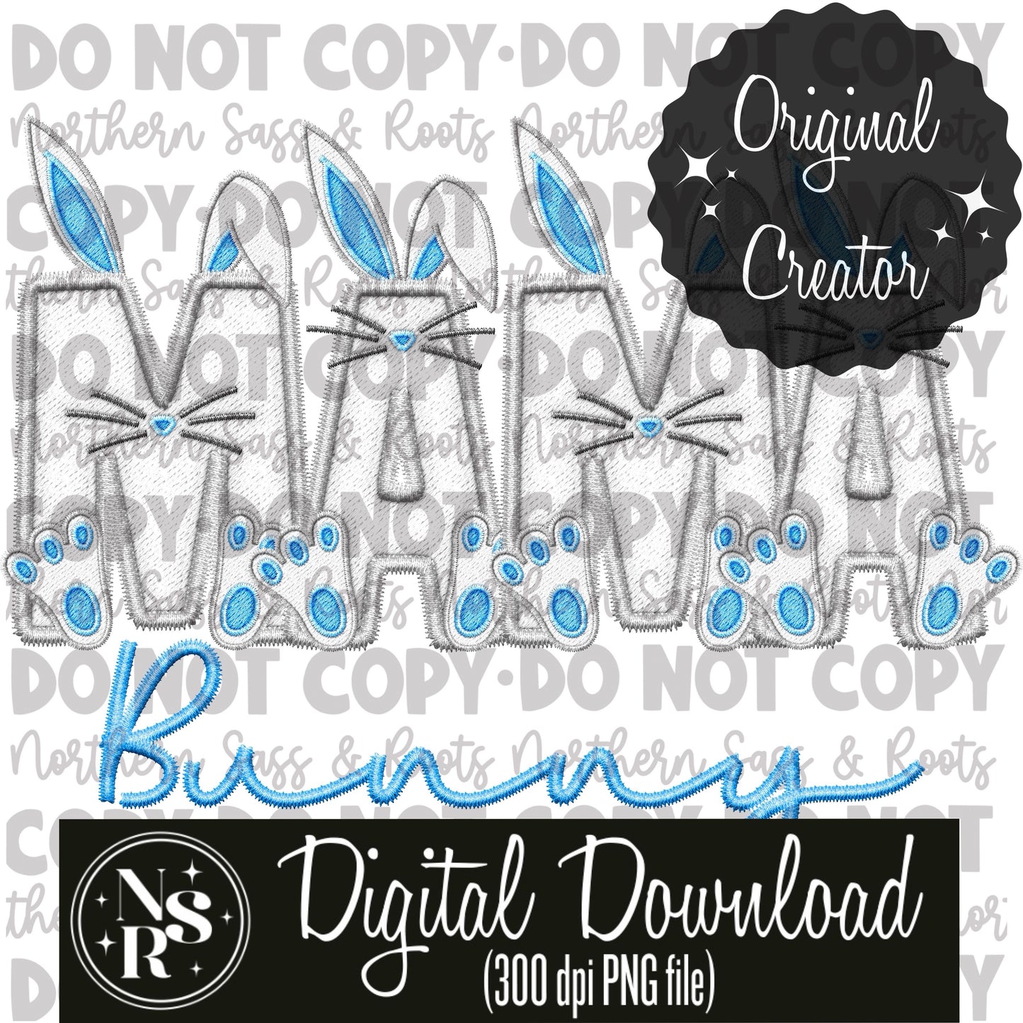 MAMA Bunny V.1 (Blue) Faux Embroidery: Digital Download