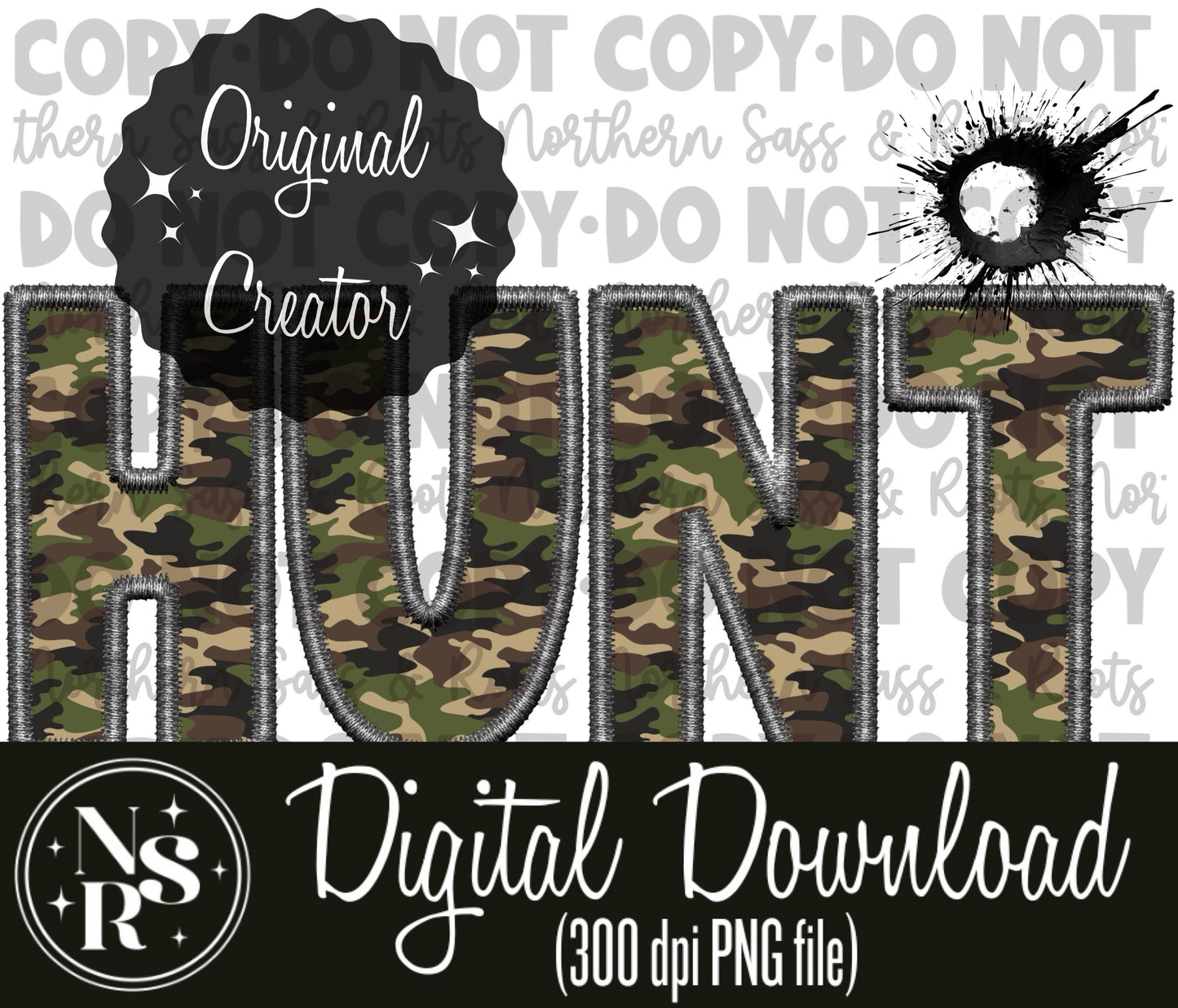 HUNT (Bullet) Camo Faux Embroidery: Digital Download