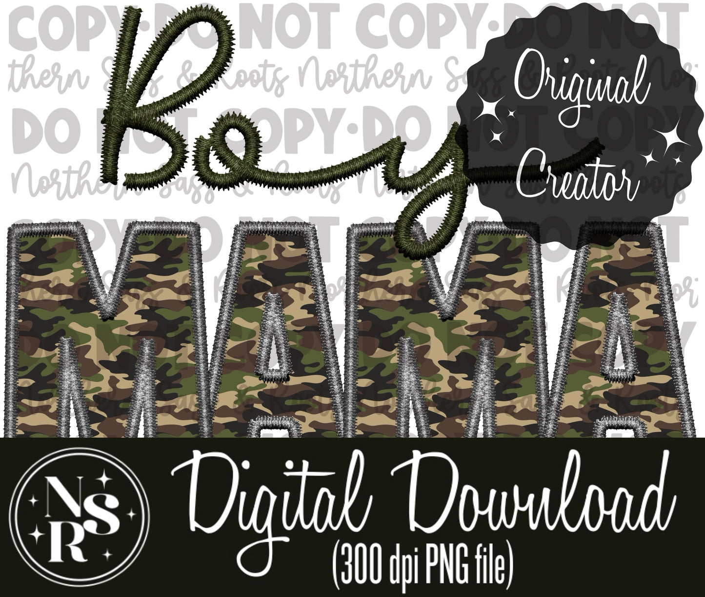 Boy MAMA (Green) Camo Faux Embroidery: Digital Download