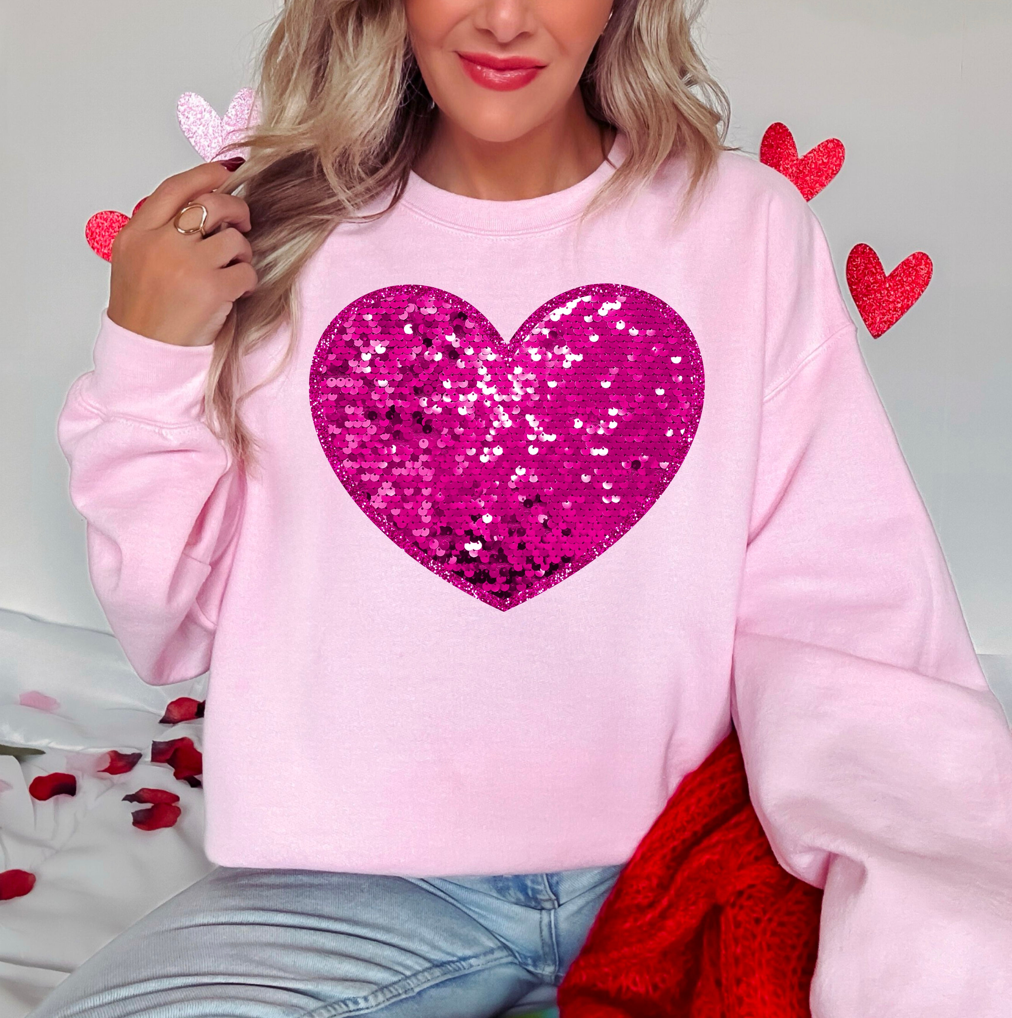 Faux Sequins Heart (Pink): *DTF* Transfer – NSR Transfers