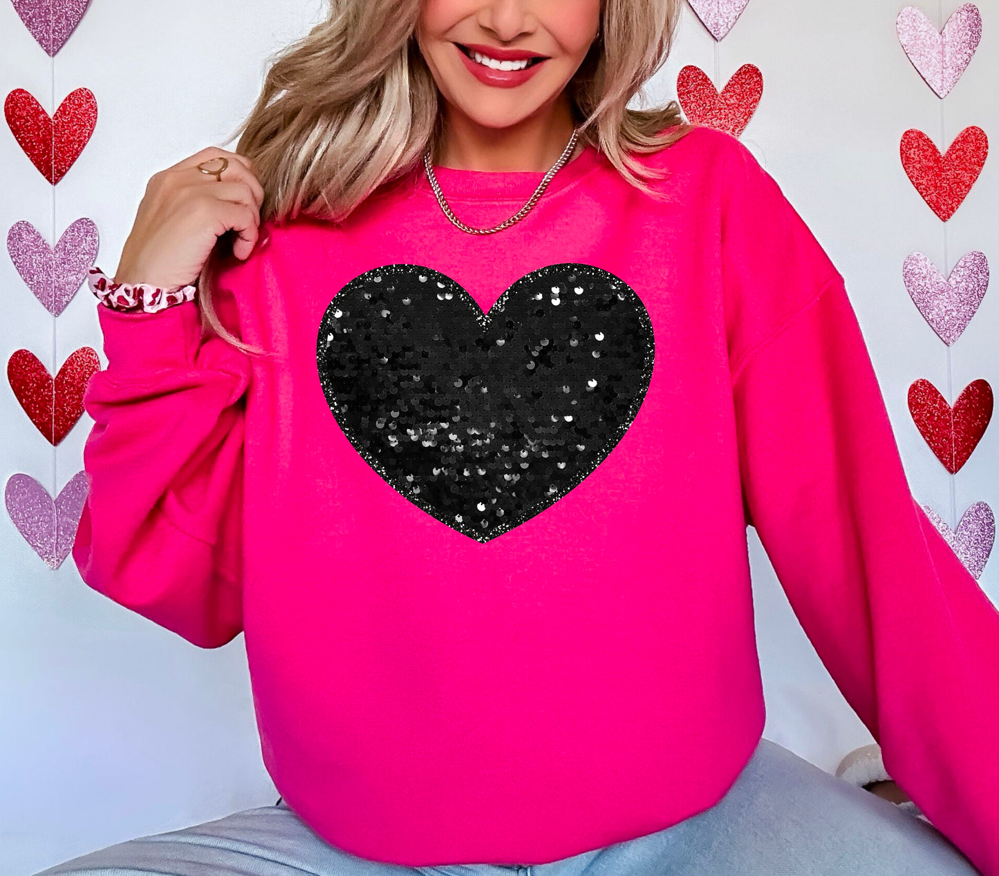 Faux Sequins Heart (Black): *DTF* Transfer