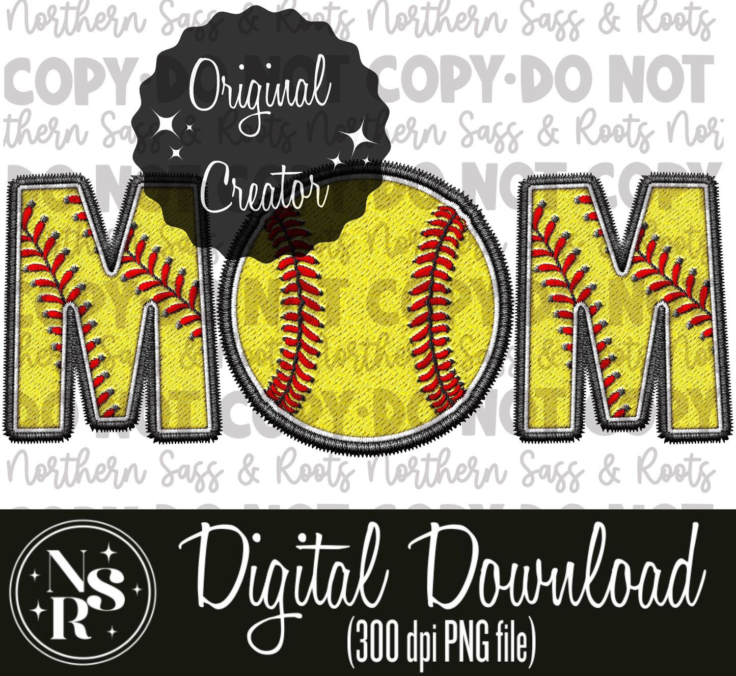 MOM Softball Faux Embroidery: Digital Download