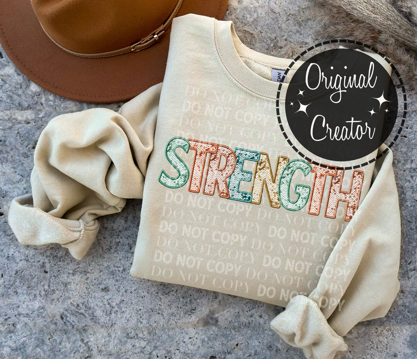 STRENGTH Neural Faux Embroidery: Digital Download