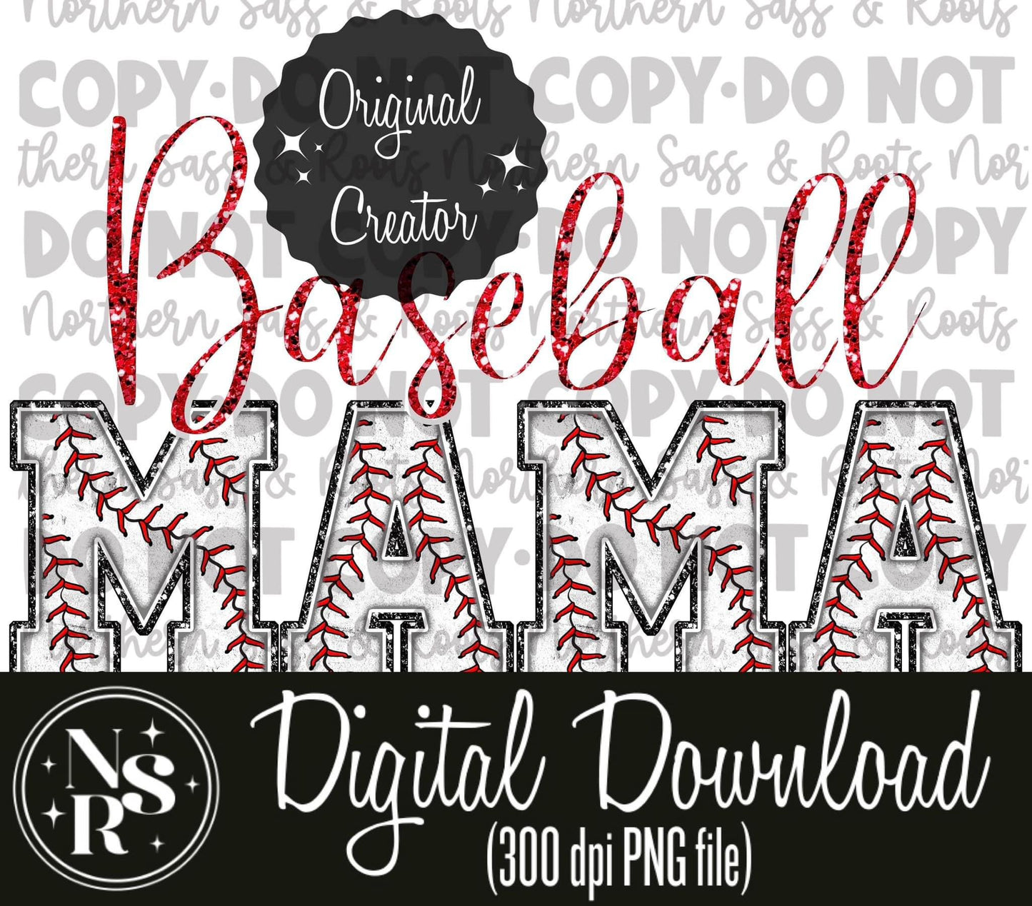 Glitter (Red) Baseball Chenille MAMA: Digital Download